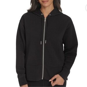 Women's Black Hooded Zip-Up Top